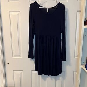 HiMONE Long Sleeve Dress‎ Casual Swing Dress Navy Blue With Pockets Size S